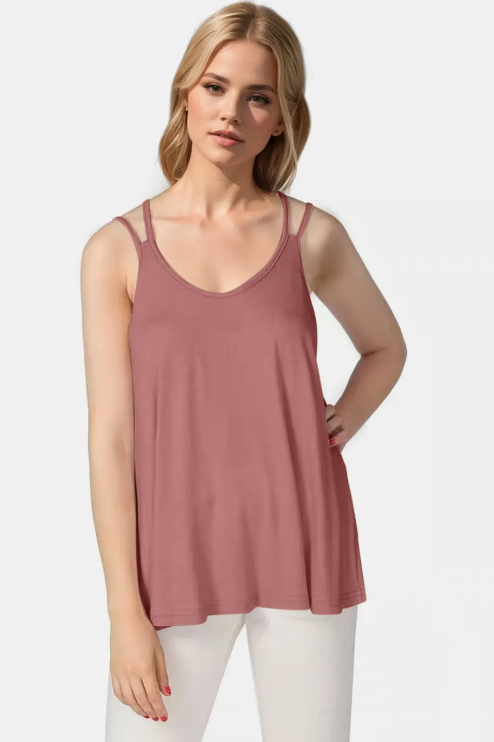 Dusty pink scoop neck cami top front view