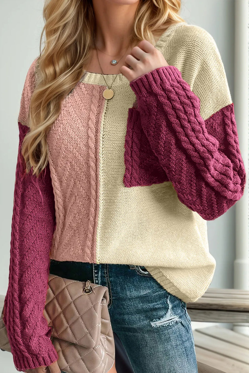 Color block drop shoulder sweater front view