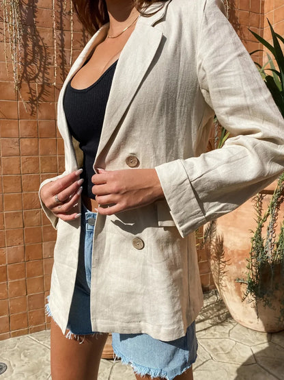 Lapel Collar Long Sleeve Blazer - Fashorio