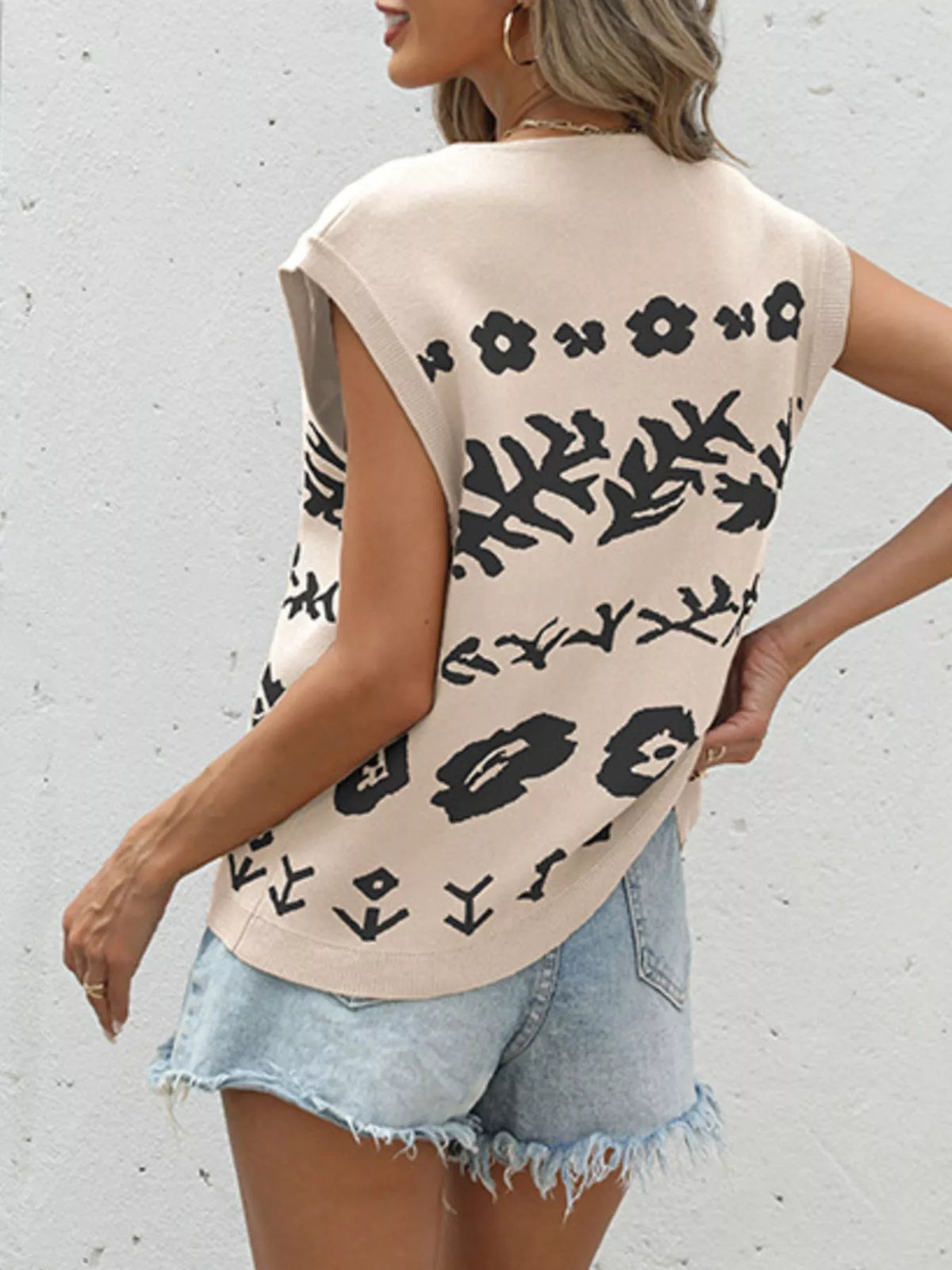 Floral V-neck cap sleeve cardigan styled look