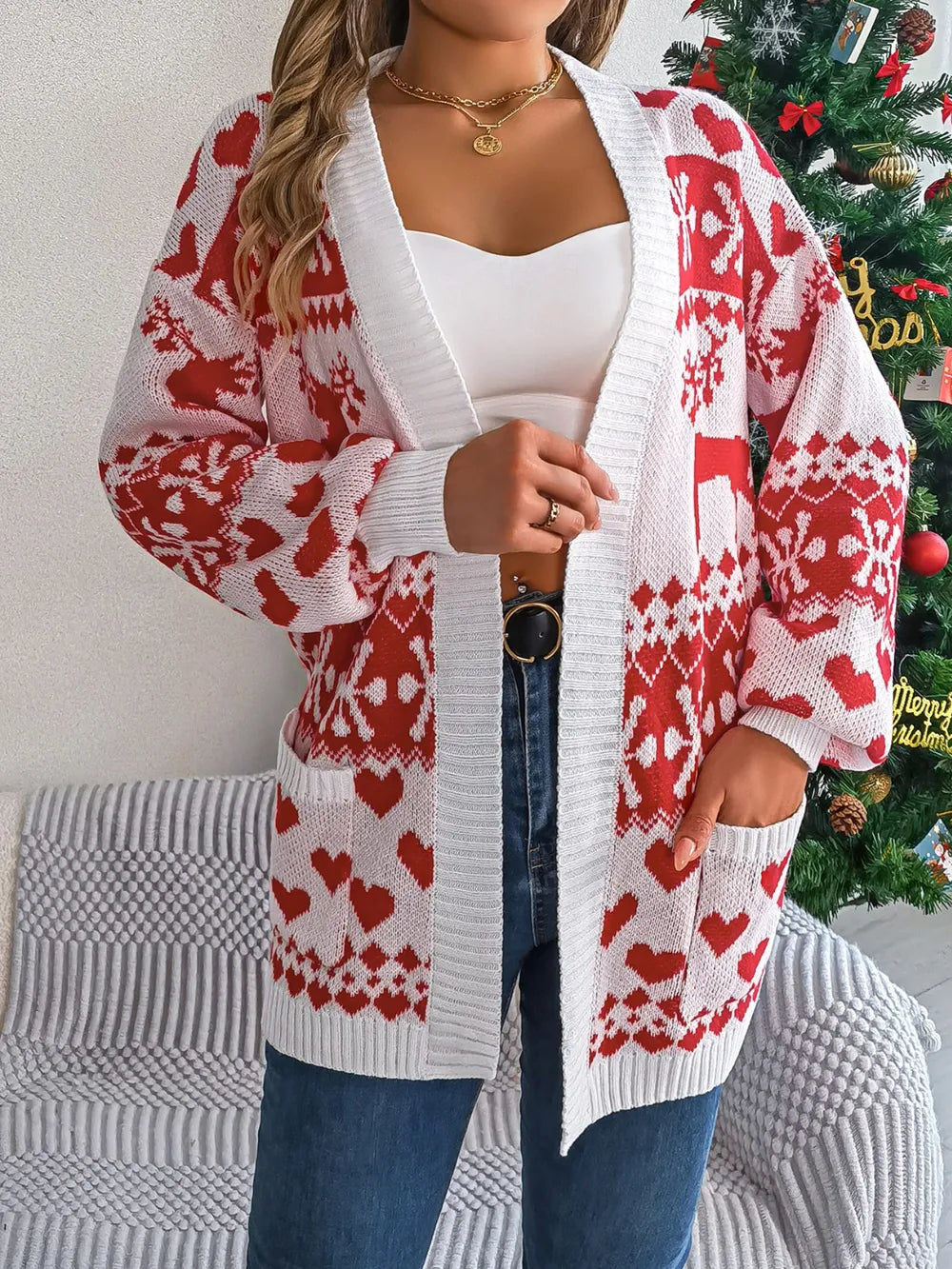 Pocketed Open Front Long Sleeve Cardigan - Fashorio