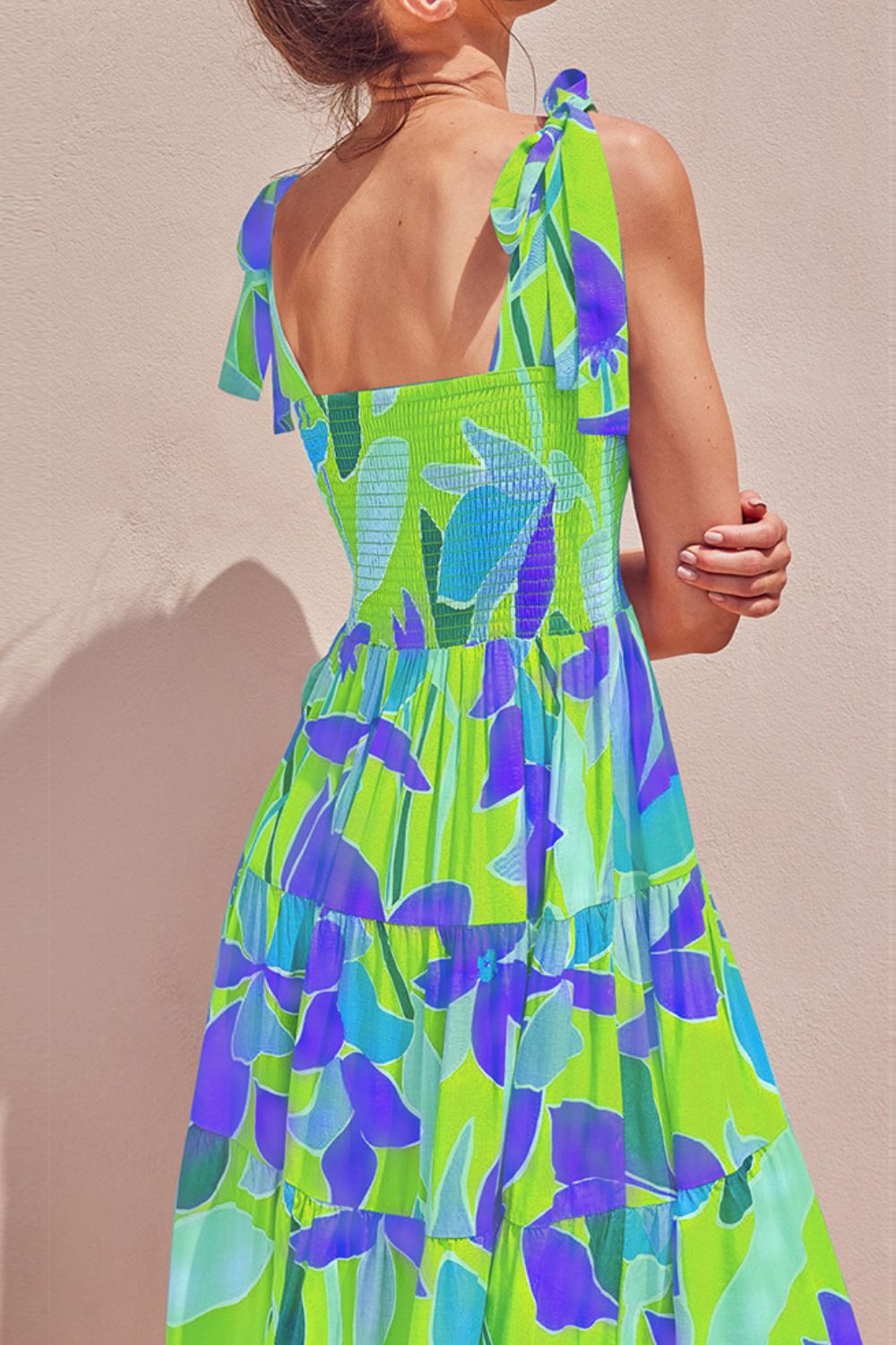 Floral smocked midi dress side view
