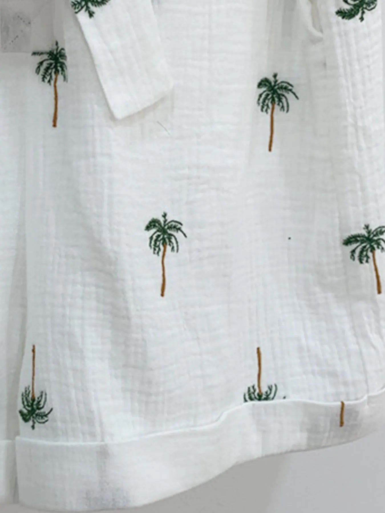 Palm Tree Print Short Sleeve Button-Up Romper with Belt - Fashorio