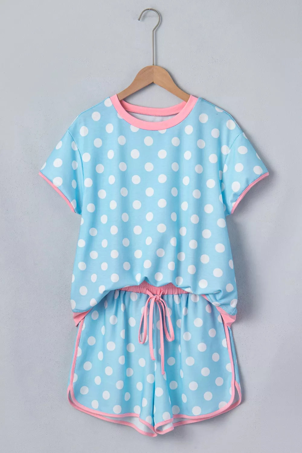 Polka dot top with contrast trim detail