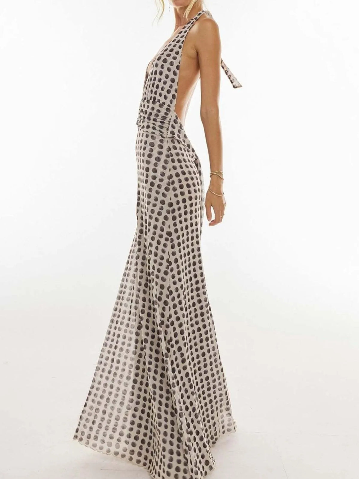 floral halter deep v maxi dress flat lay