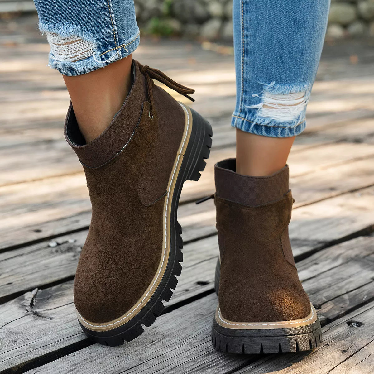 Block Heel Ankle Boots collar detail
