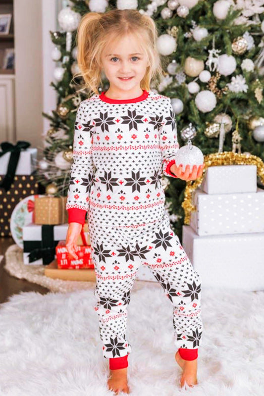 Snowflake Pattern Top and Pants Set White - Fashorio