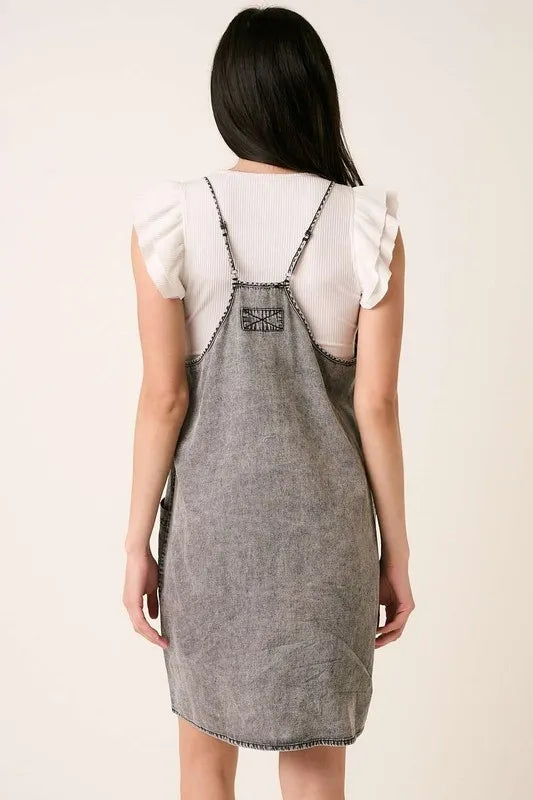 Washed Patch Pocket Mini Cami Denim Dress side view