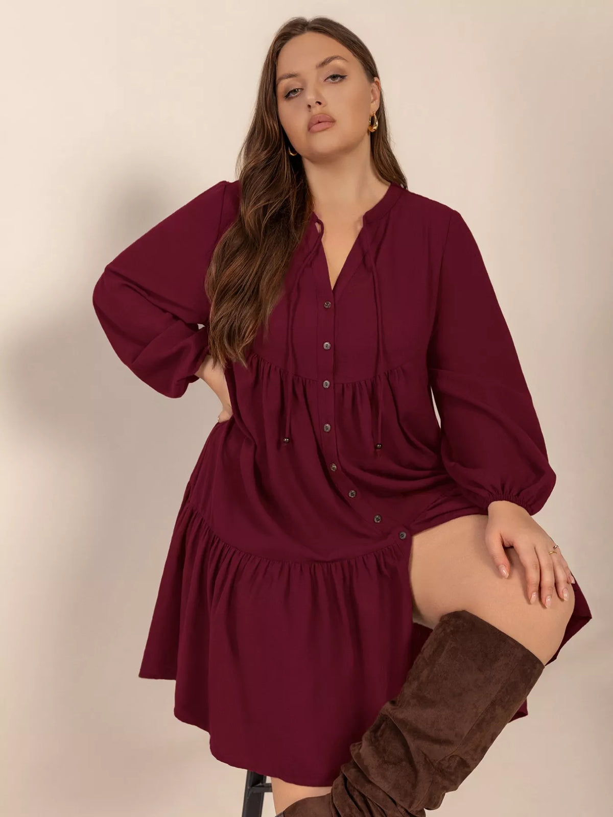 Plus size button front dress side view
