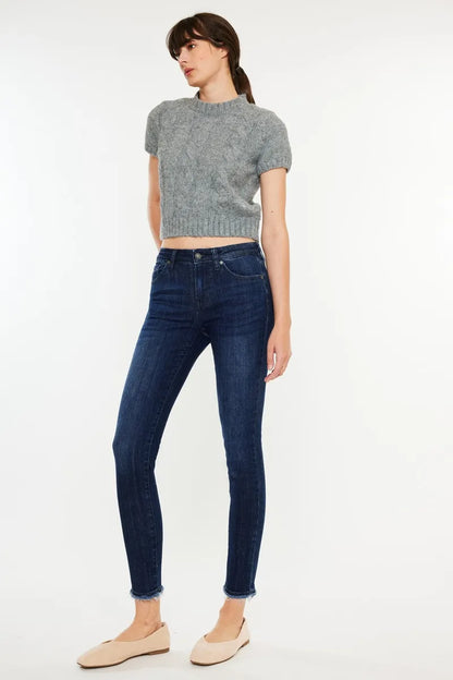 Kancan High-Rise Slim Fit Raw Hem Ankle Jeans - Fashorio