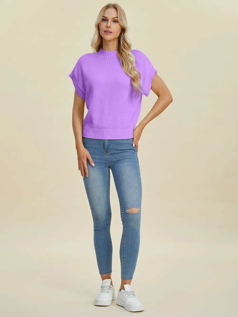 Double Take Mock Neck Short Sleeve Sweater, view 26