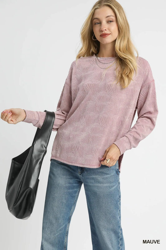 Umgee Textured Knit Long Sleeve Top MAUVE - Fashorio