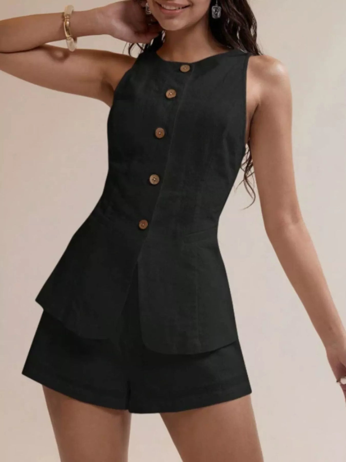 Button Down Sleeveless Top and Shorts Set, view 18