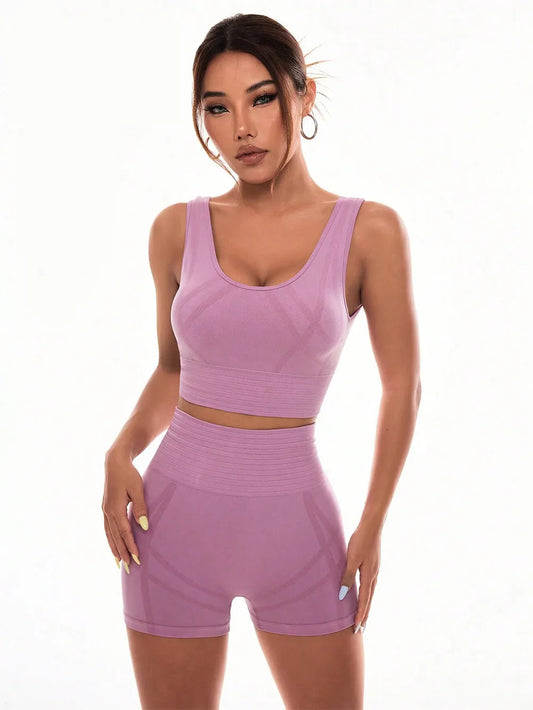 Scoop Neck Wide Strap Top and Shorts Active Set Moonlit Mauve - Fashorio