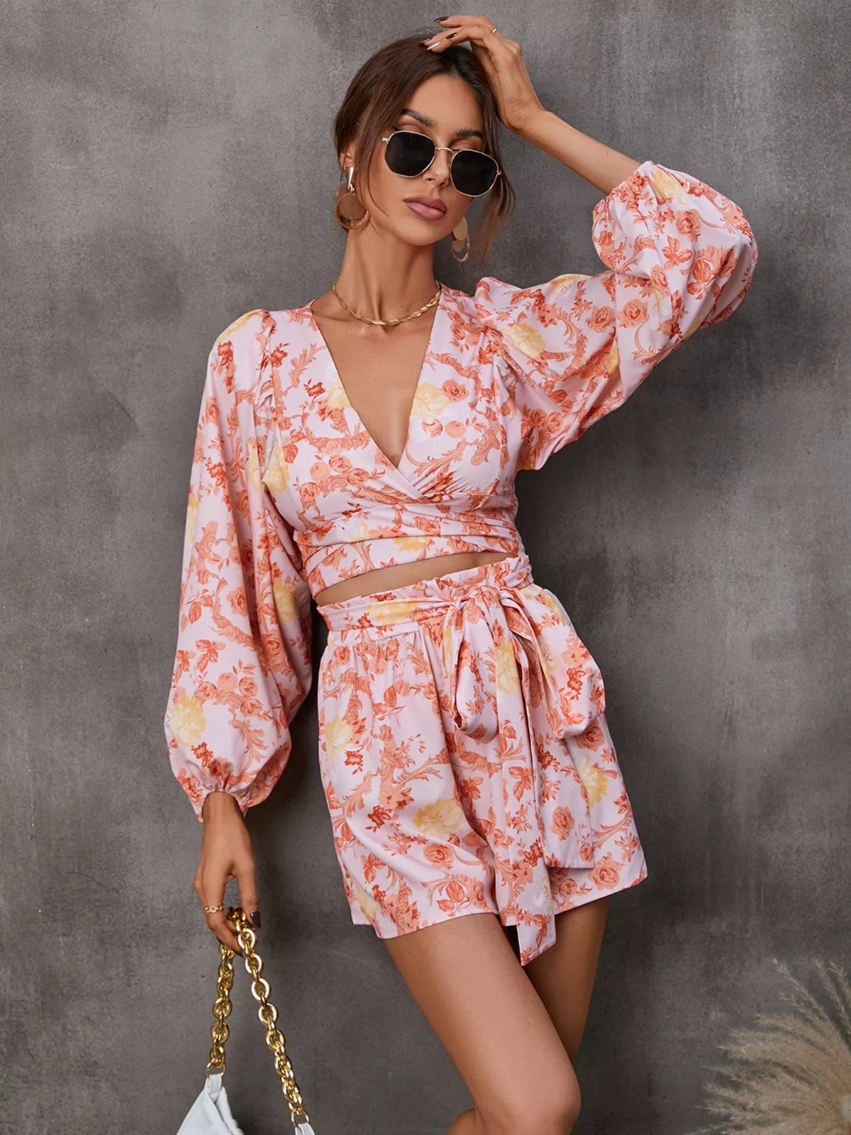 Cutout Front Printed Long Sleeve Romper, view 32