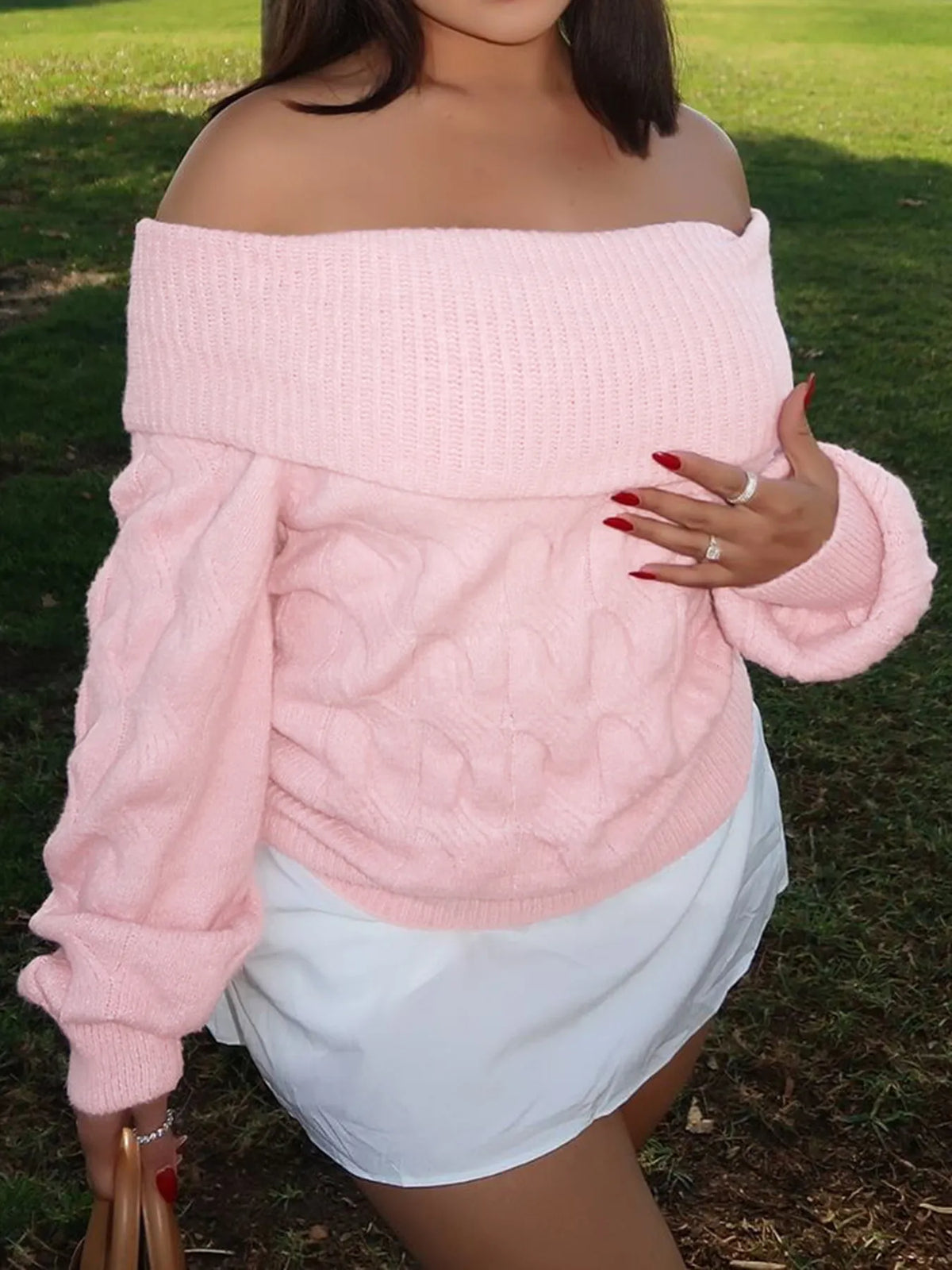 Cable Knit Off Shoulder Sweater sleeve detail