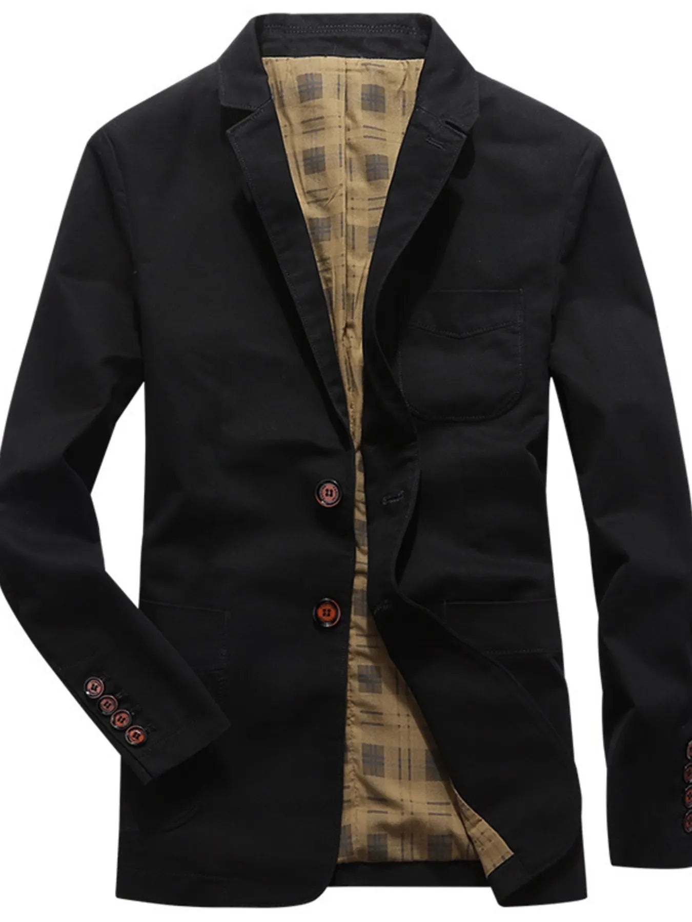 Men's Plus Size Button Up Long Sleeve Blazer Black - Fashorio
