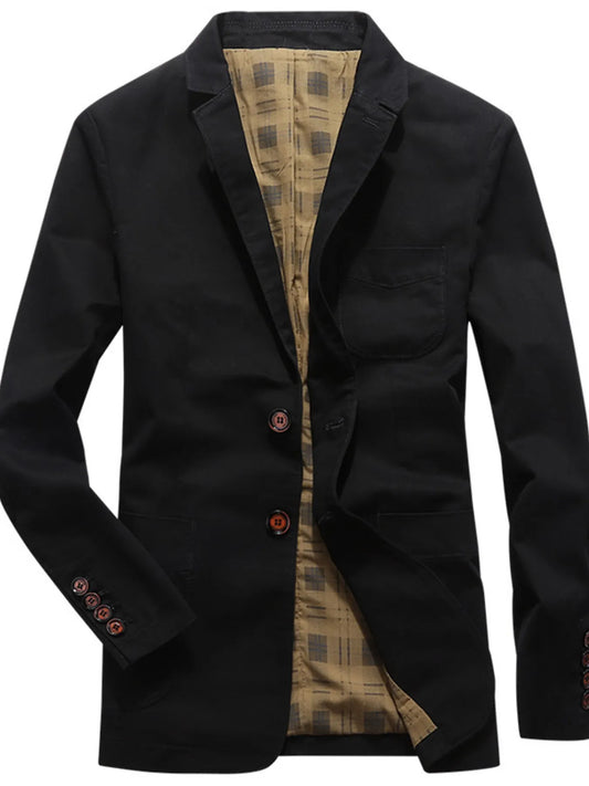 Men's Plus Size Button Up Long Sleeve Blazer Black - Fashorio