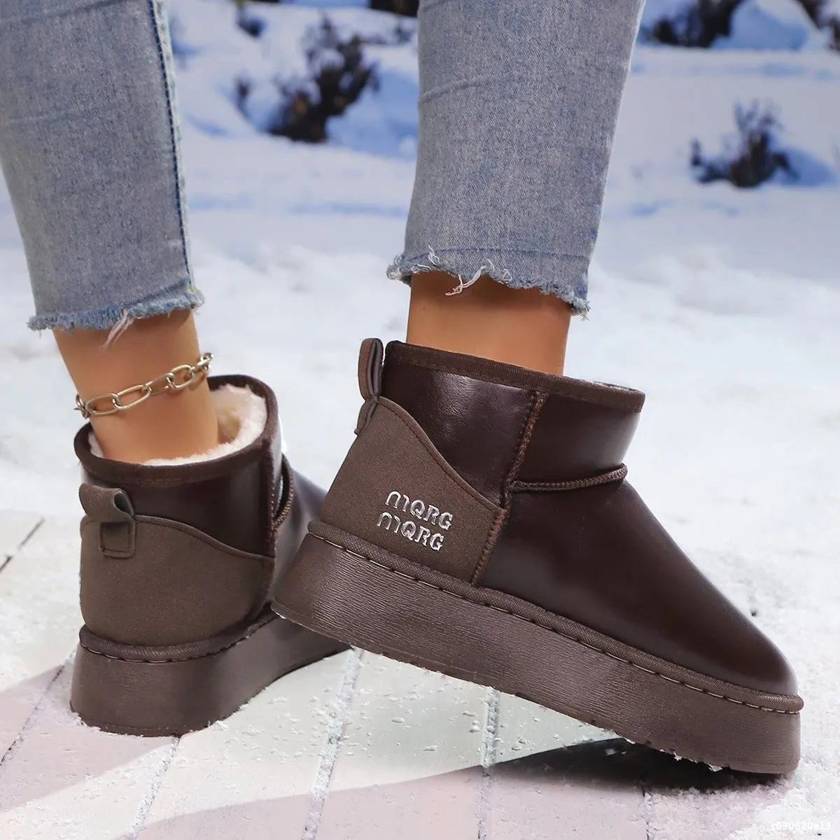 Faux fur platform ankle boots sole and tread