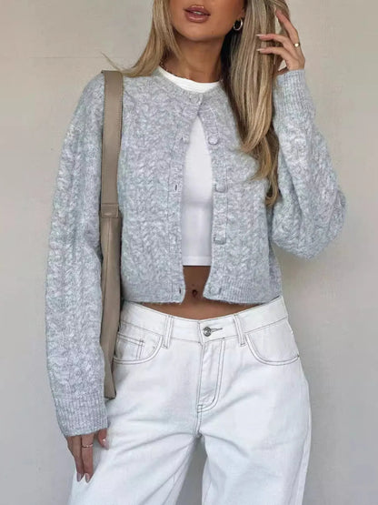 Cable Knit Button-Up Cardigan Gray - Fashorio