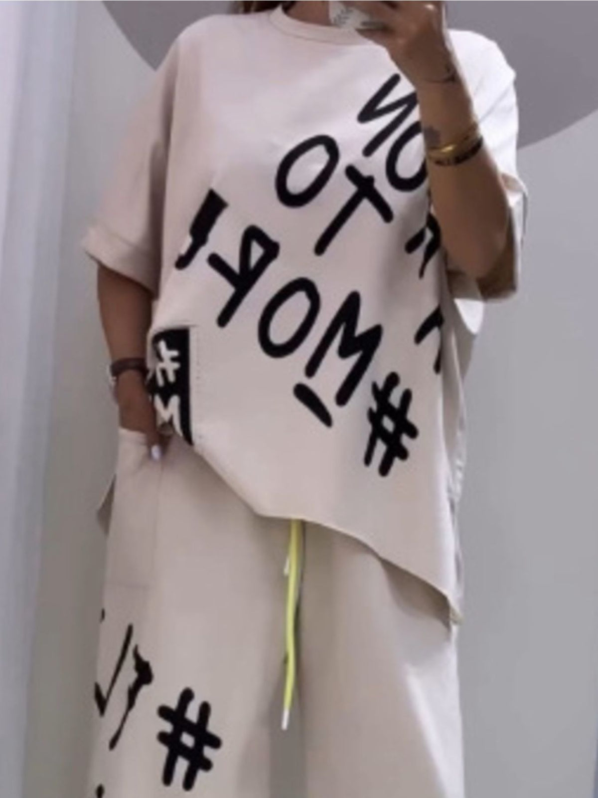 Letter Round Neck Tee and Pants Set Plus Size, view 14