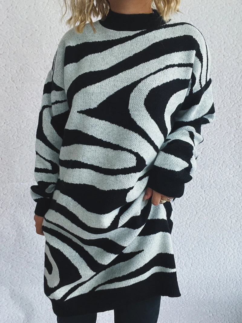 Oversized zebra print sweater front view