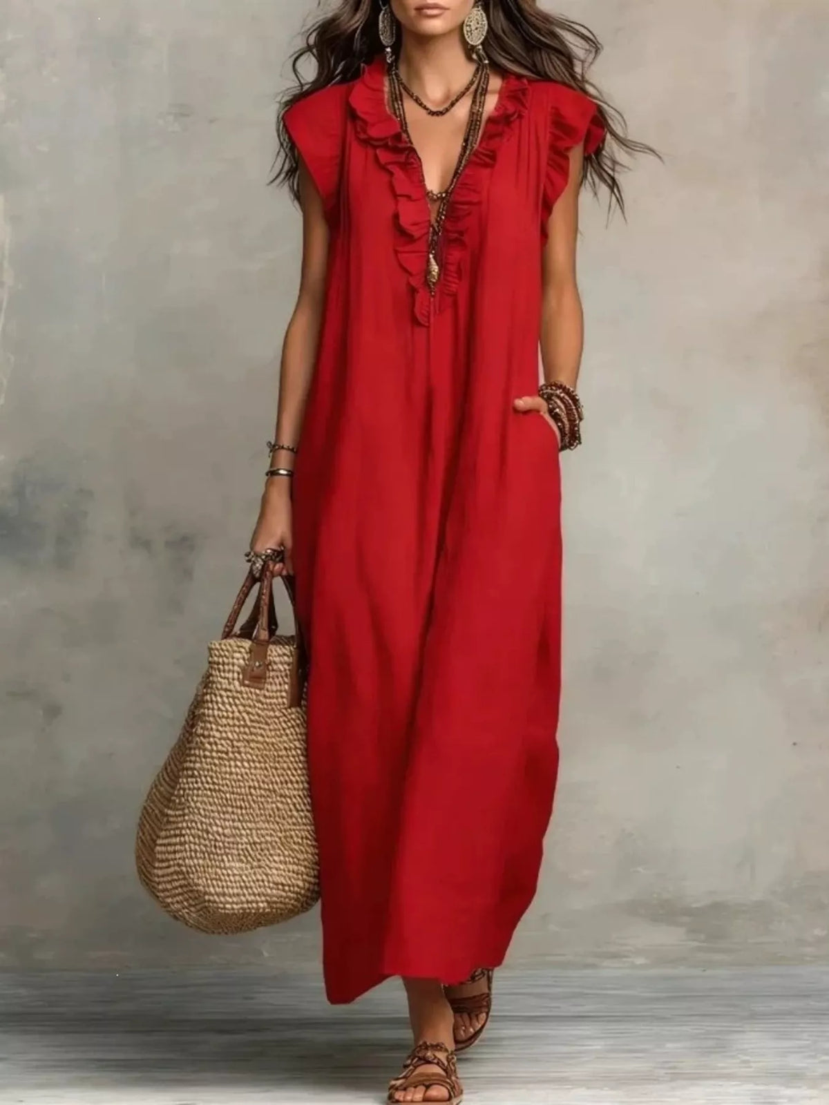 Elegant flowy maxi dress for a wedding guest