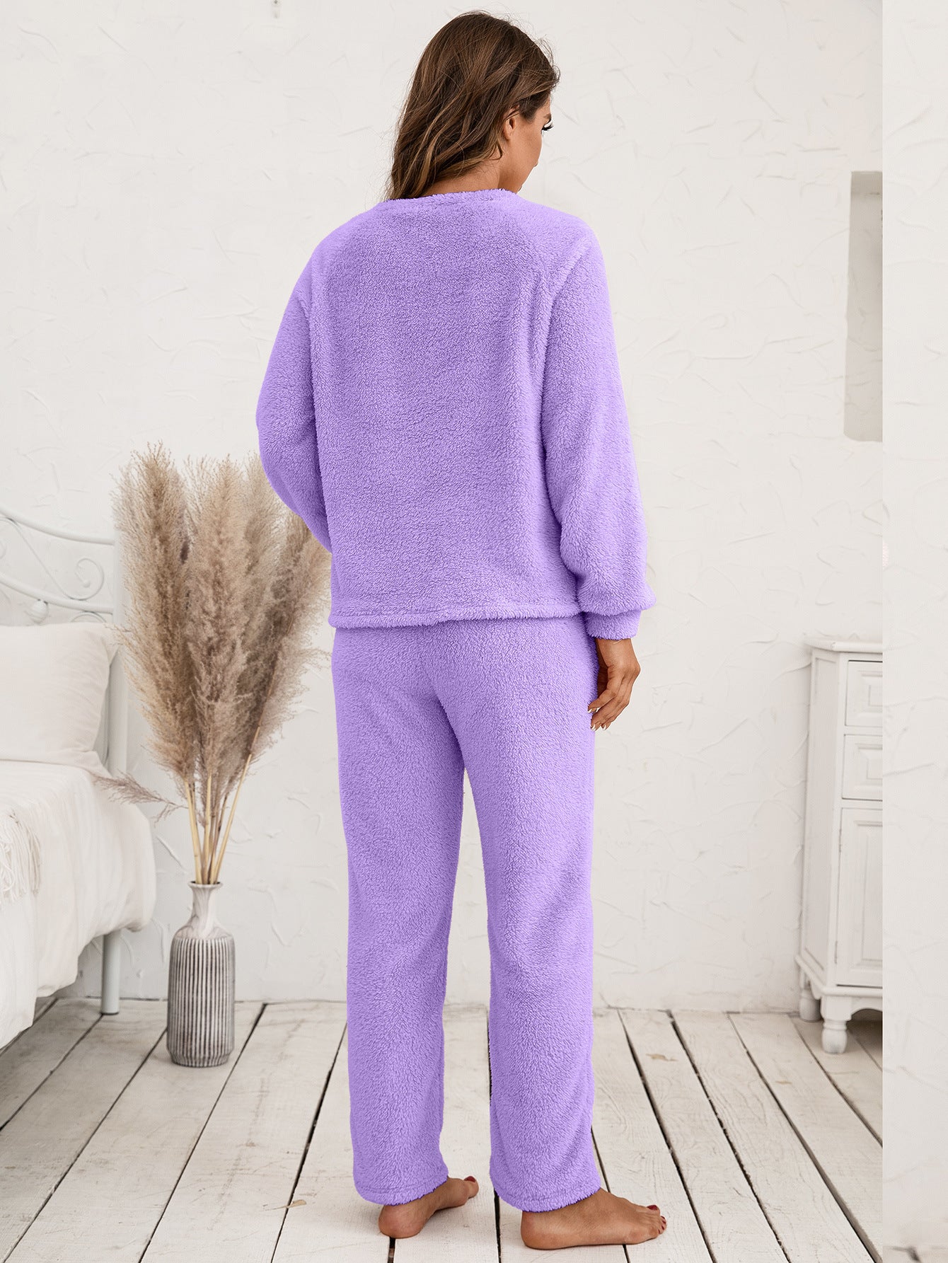Ivy Lane Teddy Long Sleeve Top and Pants Lounge Set - Fashorio