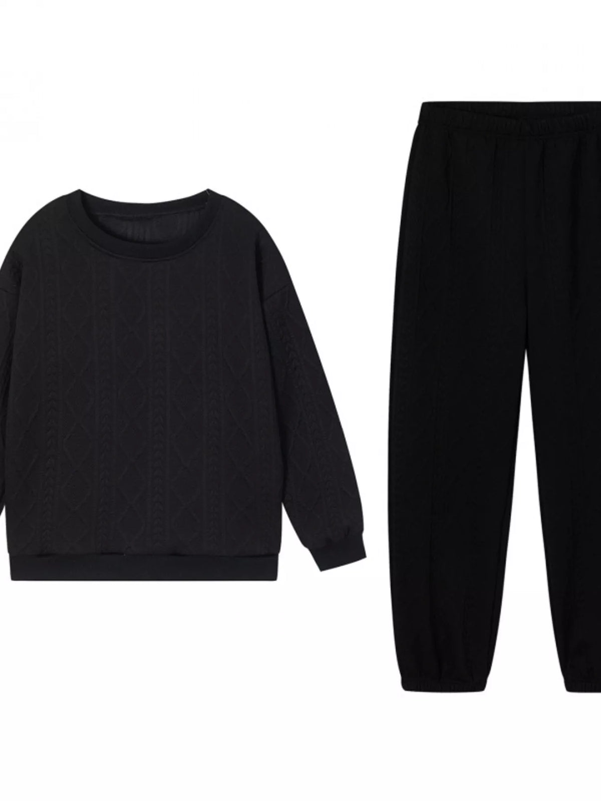 Texture Round Neck Top and Pants Set, view 20