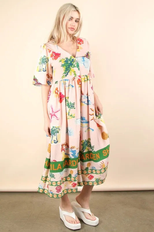 Button Down Printed Midi Dress side view