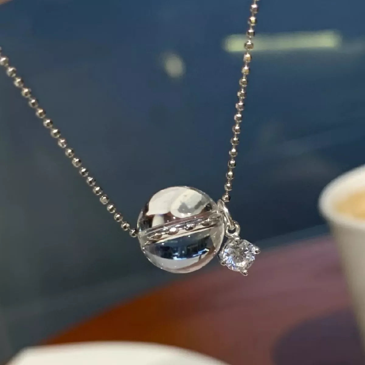 Sterling silver crystal pendant necklace back view