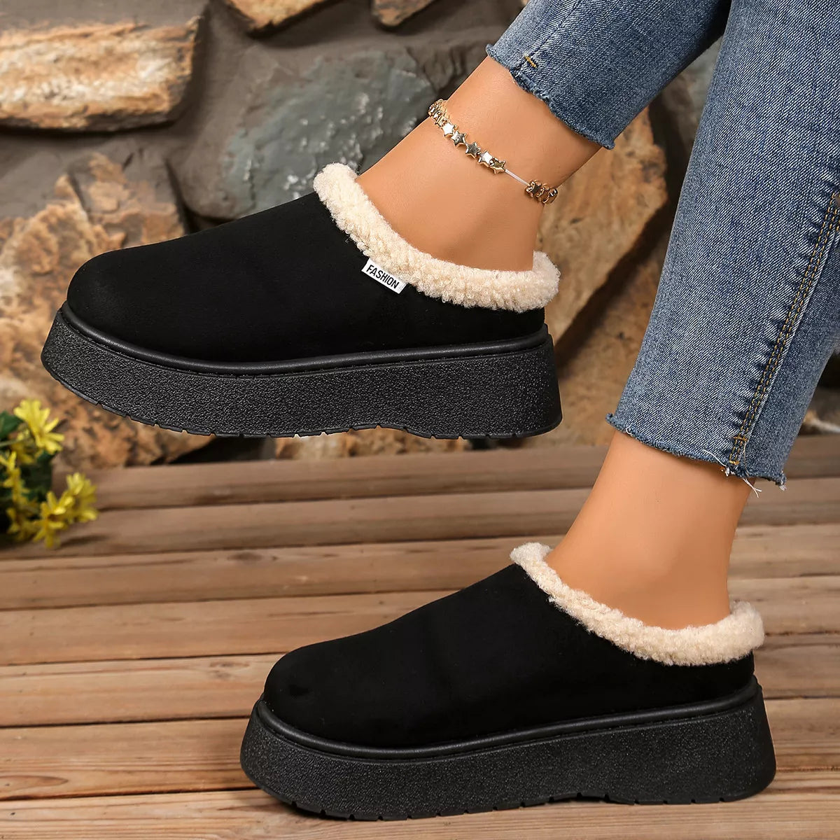 plush lined platform boots front view