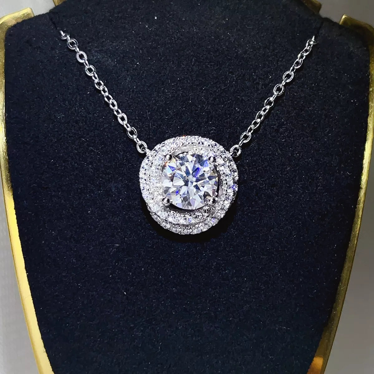 2 carat moissanite pendant necklace in sterling silver, front view