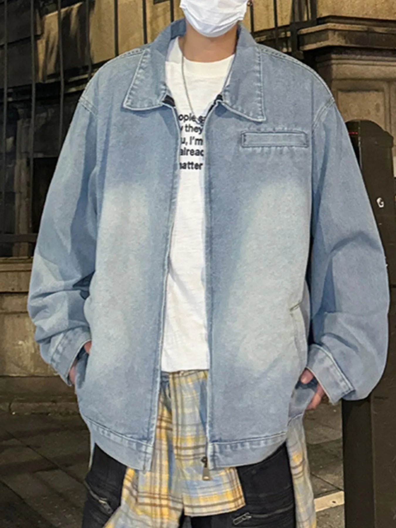 Men's Full Size Zip Up Long Sleeve Denim Jacket Plus Size - Fashorio