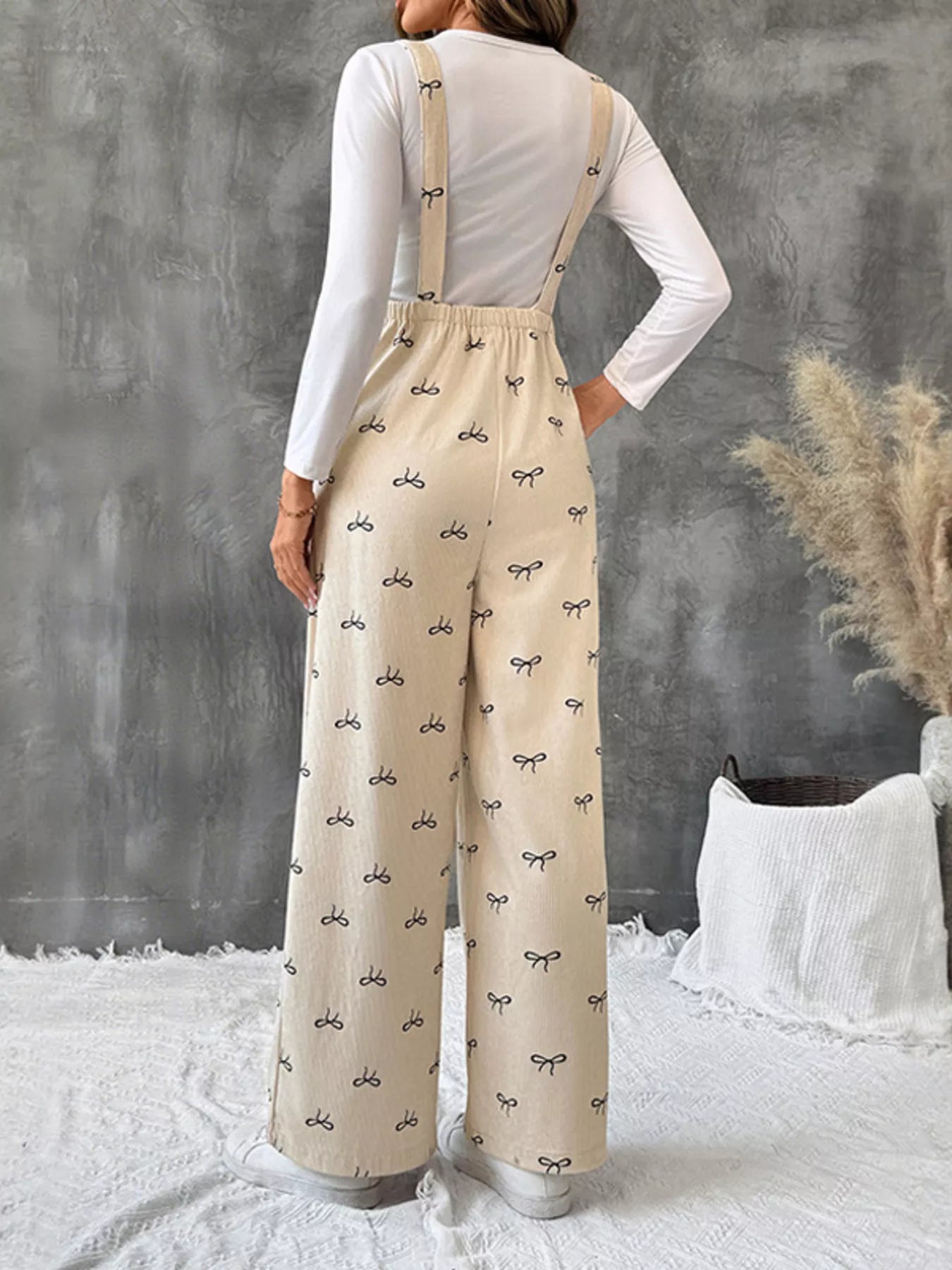 Bow Wide Leg Corduroy Overalls - Fashorio