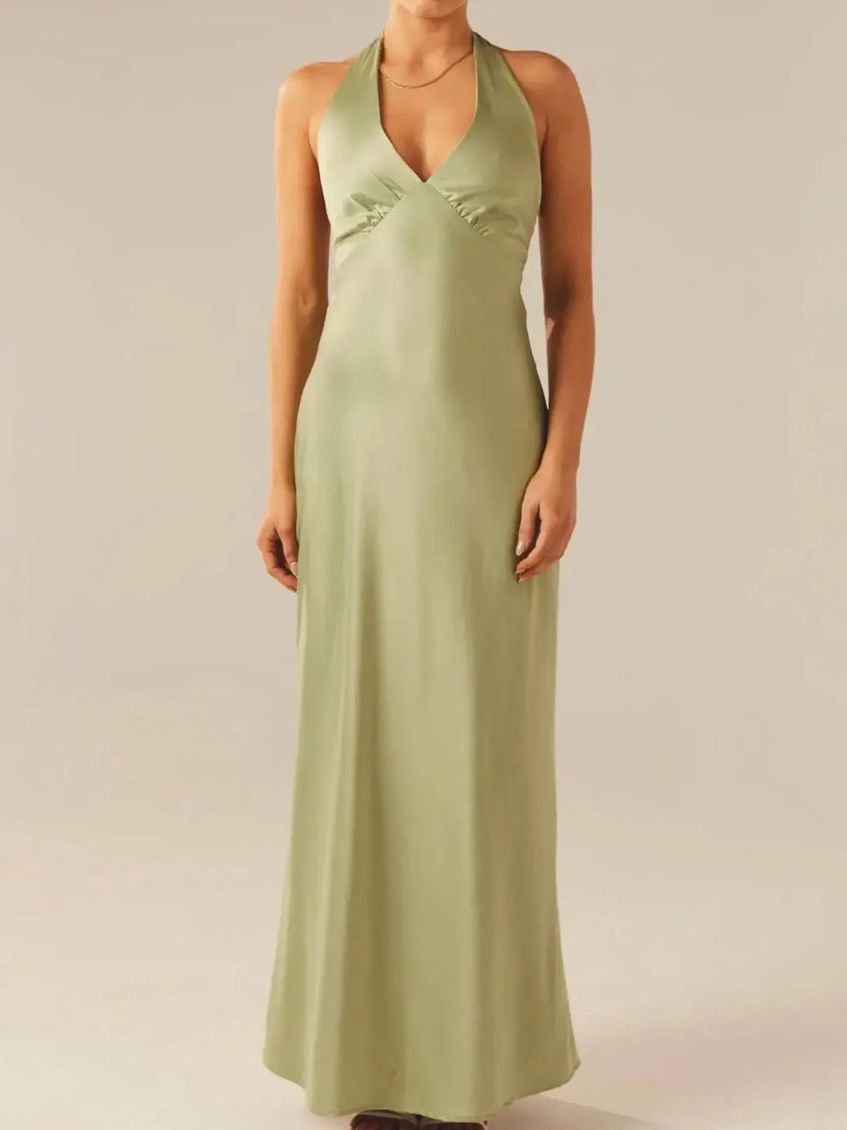 Halter neck wrap maxi dress with tie detail back view
