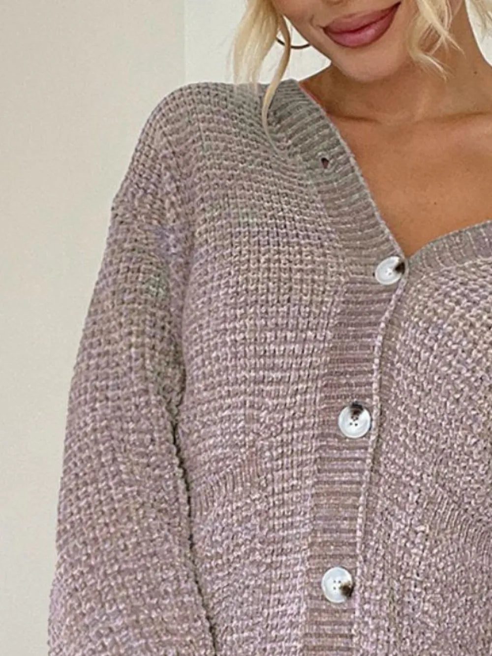 Pocketed V-Neck Button Up Cardigan - Fashorio