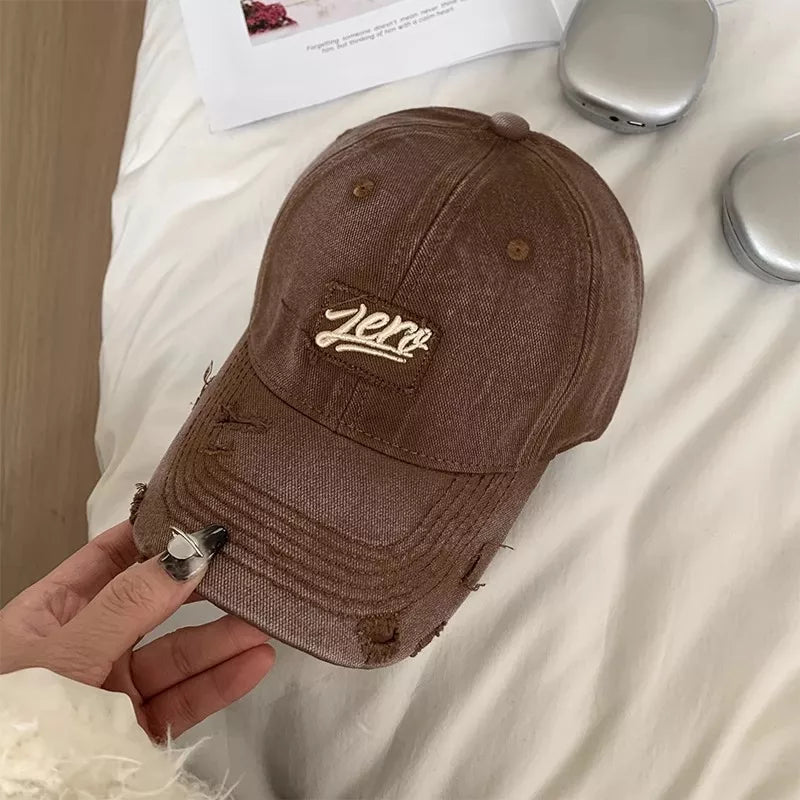 Washed cap shown in a warm mocha colorway