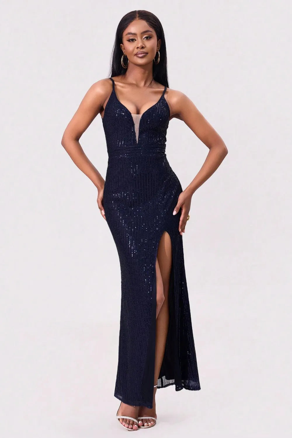 Backless cami dress side split detail