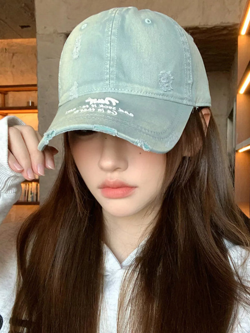 Monarch Millinery distressed embroidered cotton cap, front view