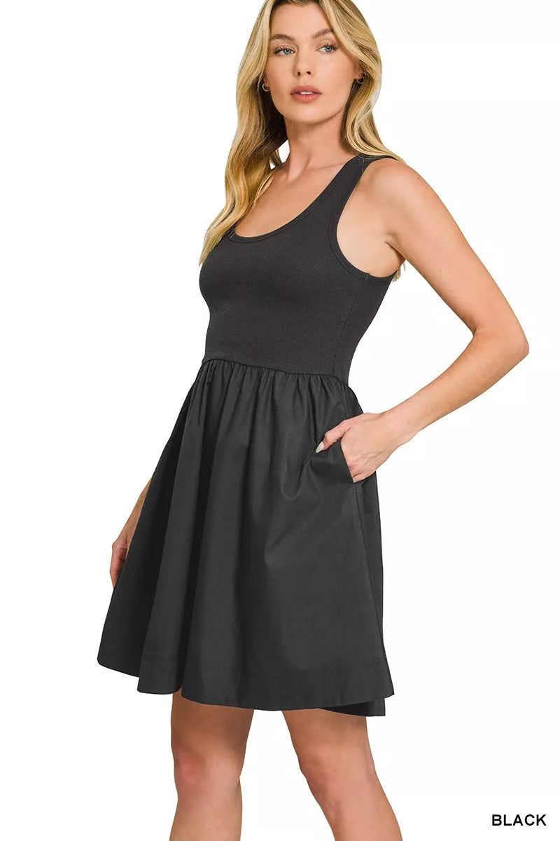 Combined Knit & Woven Midi Dress back view