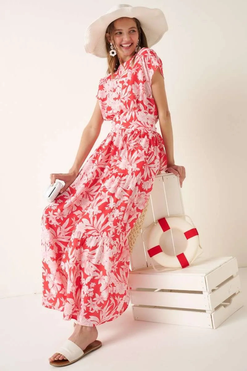 Mittoshop Tropical Print Top and Skirt Set CORAL - Fashorio