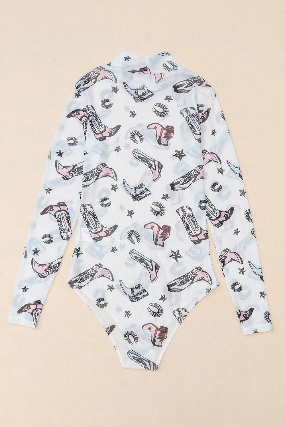 Printed Mock Neck Long Sleeve Bodysuit - Fashorio