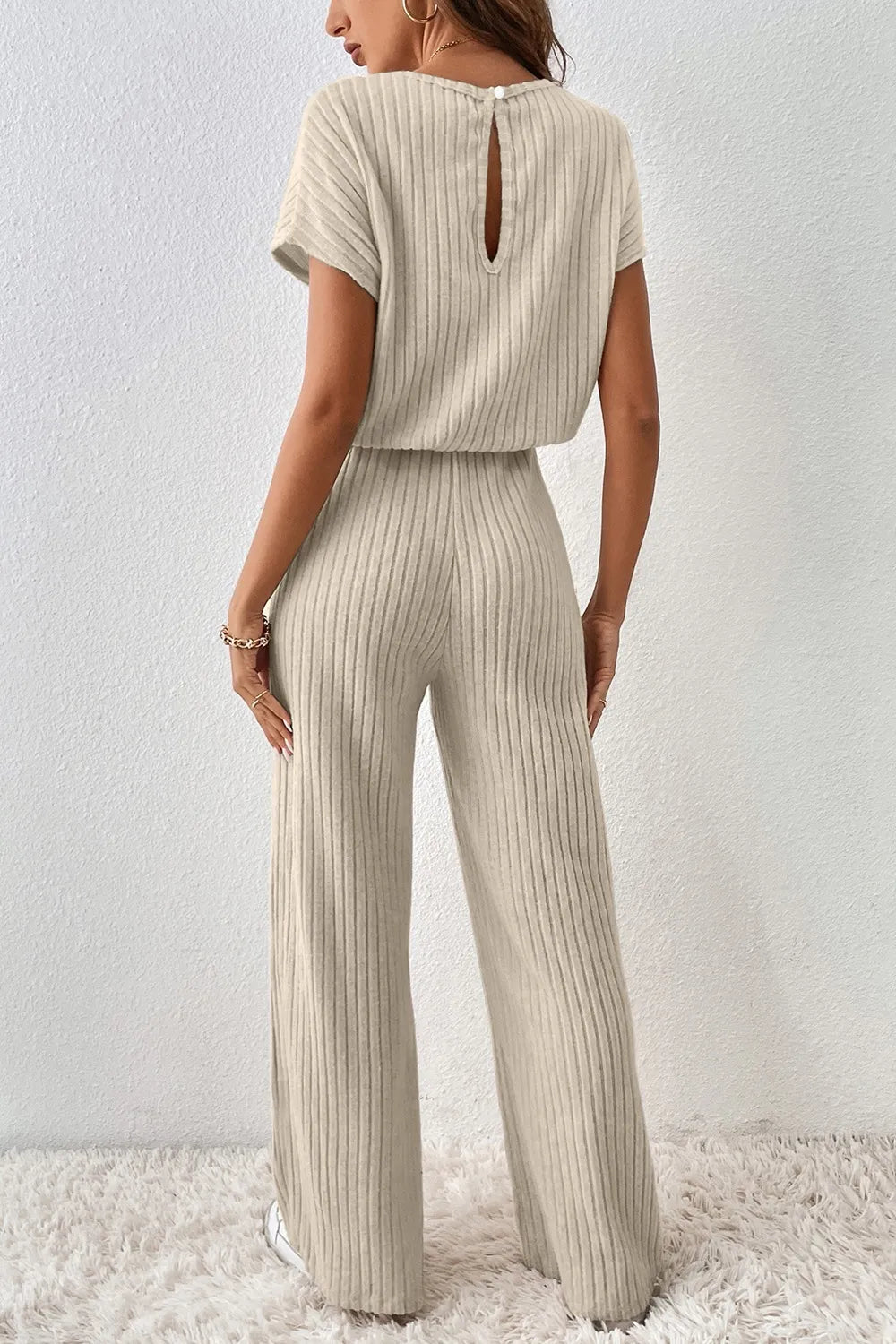 Ribbed Knit Wide Leg Jumpsuit - Fashorio