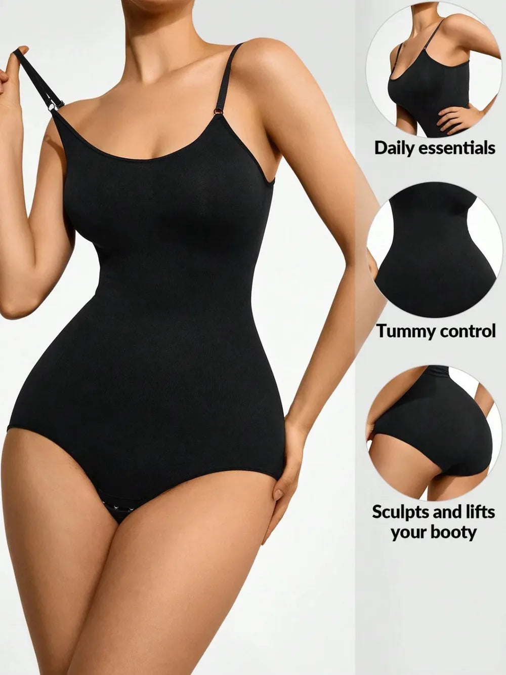Scoop neck butt lifting bodysuit front view