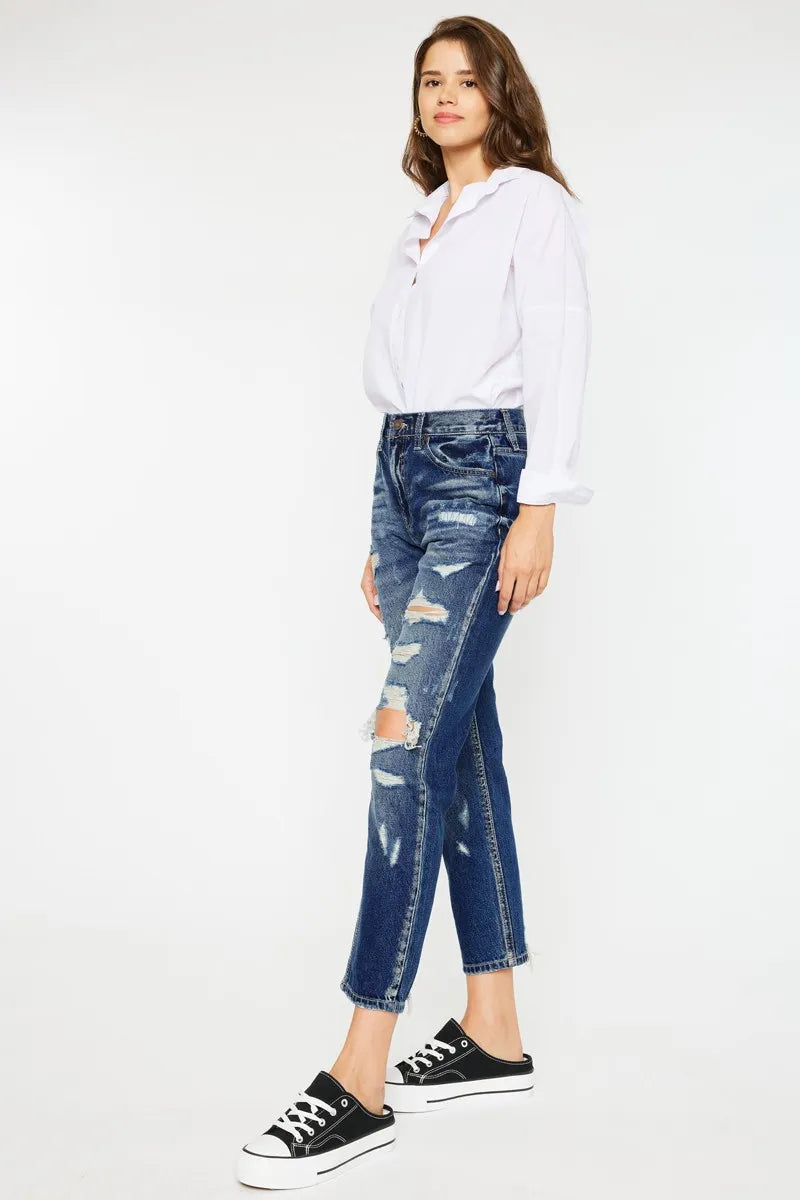 Kancan High Rise Distressed Mom Fit Jeans, view 7
