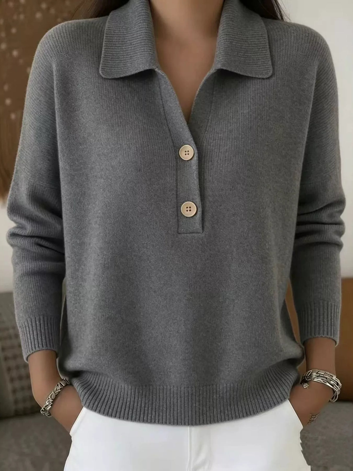 Button Front Long Sleeve Sweater Plus Size styled look