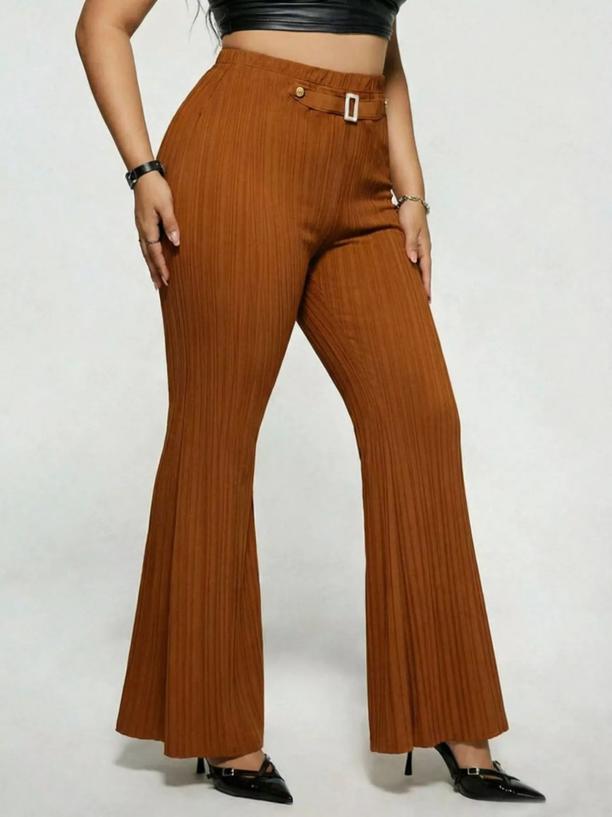 Plus size high waist flare pants, front view