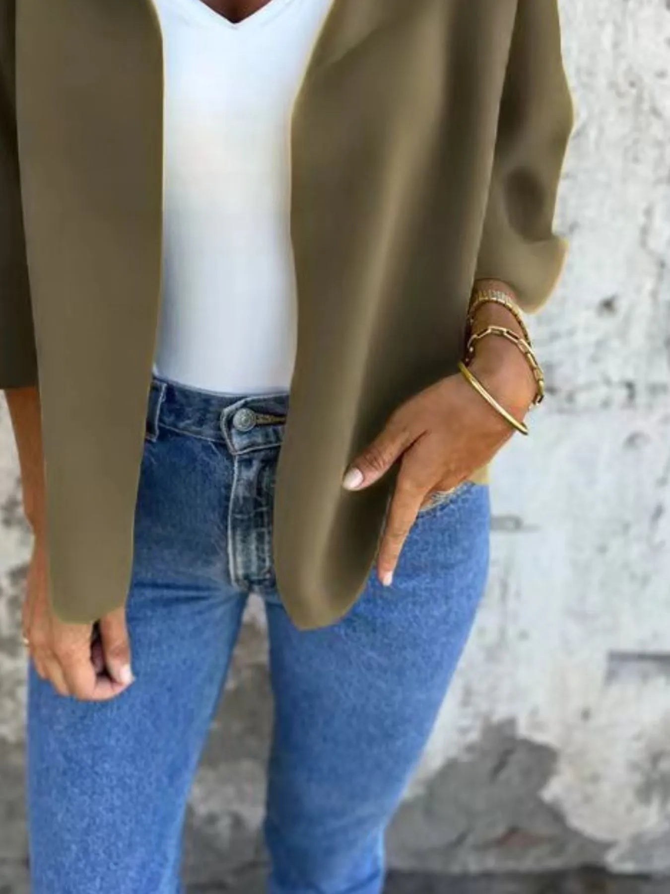 Full Size Open Front 3/4 Sleeve Cardigan Plus Size - Fashorio