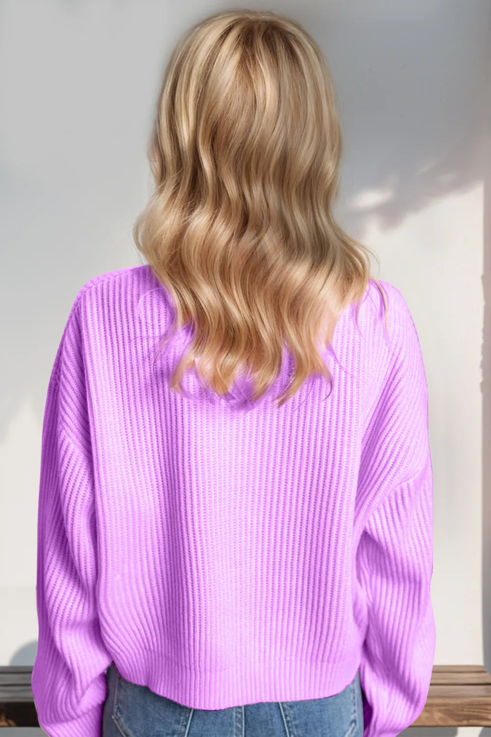 Christmas cropped sweater shown in an alternate colorway
